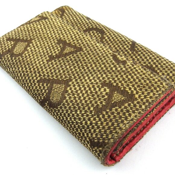 BVLGARI Key Case Maxilgo Beige Pink Canvas ?~ Leather Authentic USED - Picture 2 of 9